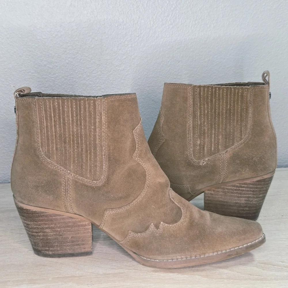 Sam Edelman Winona Western Booties Hazelnut Brown Suede Pointed‎ Toe Ankle Boots